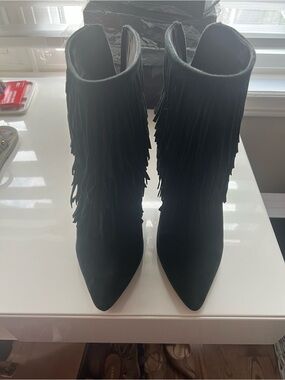 Steve Madden Black Suede Fringe Pointed-Toe Ankle Boots